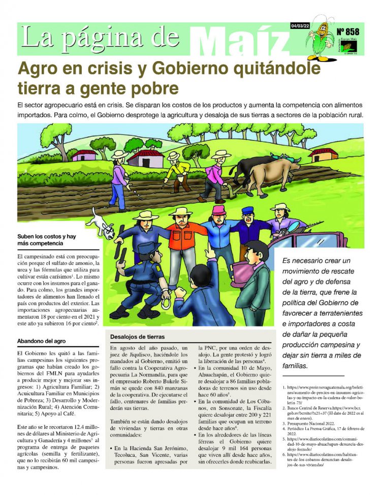 Agro en crisis y Gobierno quitándole tierra a gente pobre.